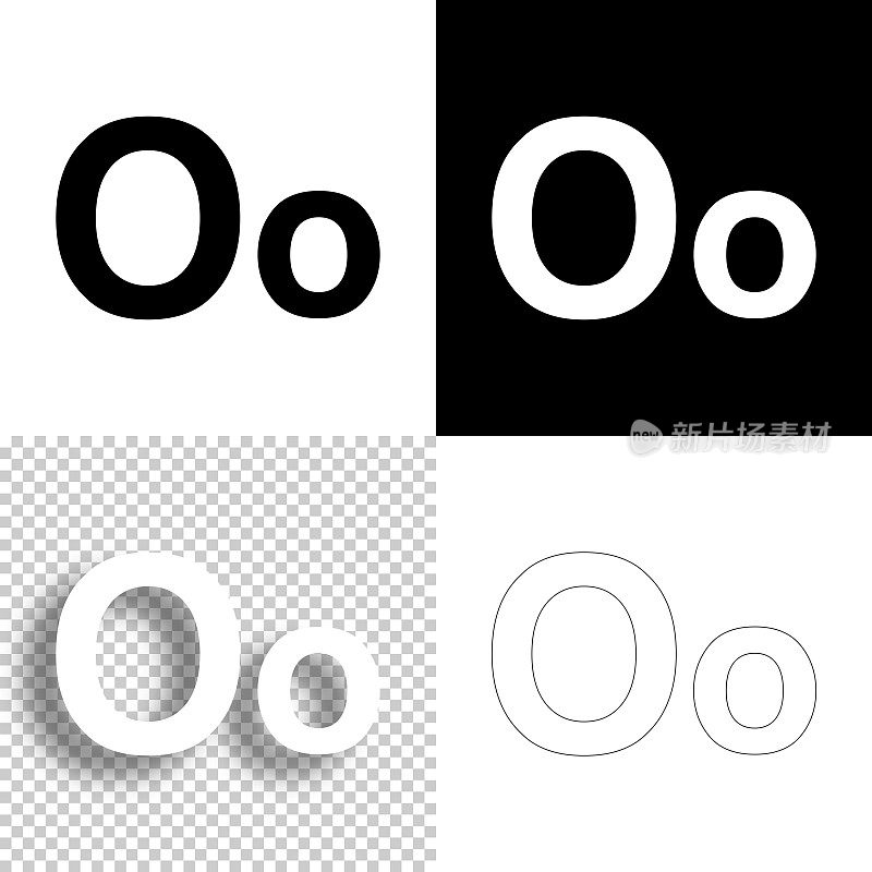 字母O -大写和小写。图标设计。空白，白色和黑色背景-线图标